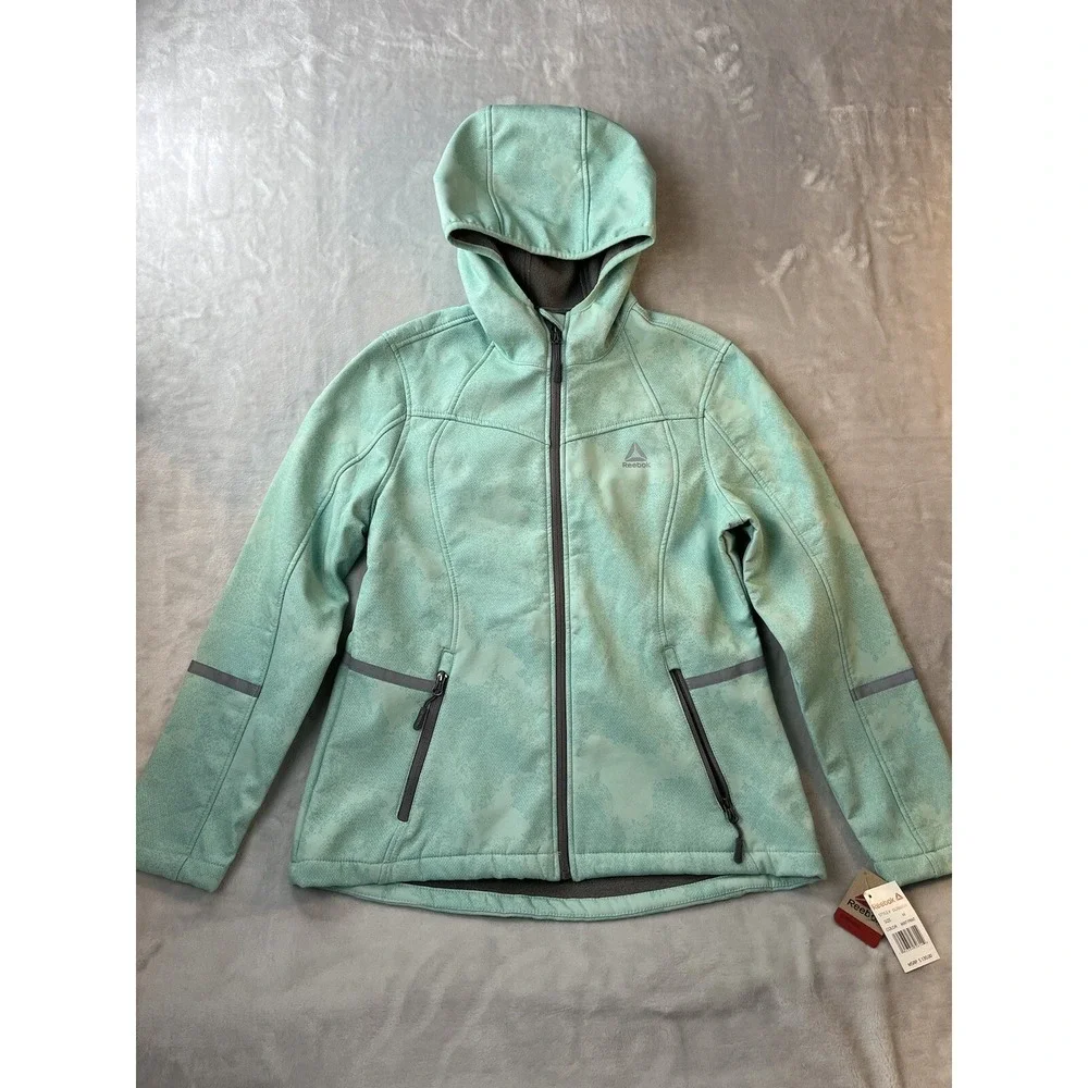 REEBOK Active Soft Shell Full Zip Hoodie Jacket Women Medium Tie Dye Mint Lined